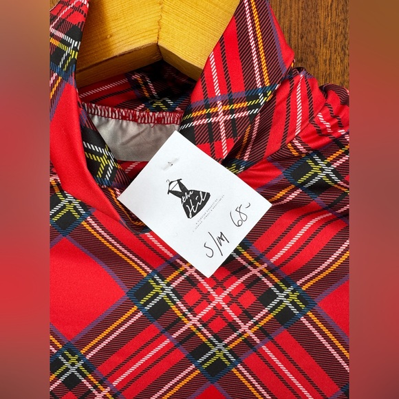 Red Tartan Plaid Festive Turtleneck Christmas Holiday Party Small 2 - Picture 2 of 8